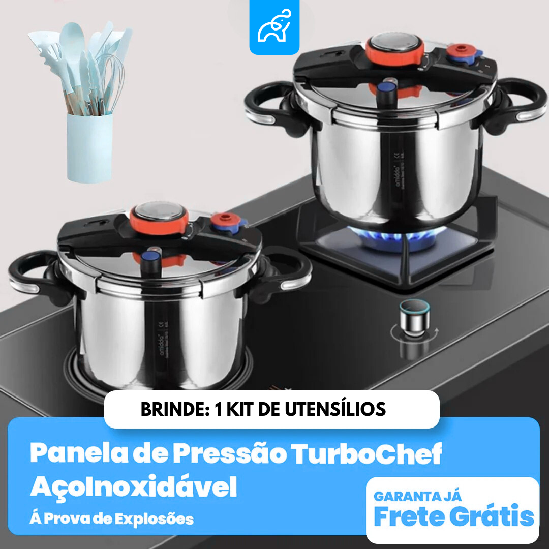 Panela de Pressão TurboChef Aço Inoxidável - Á Prova de Explosões + Brinde: Kit Utensílios.