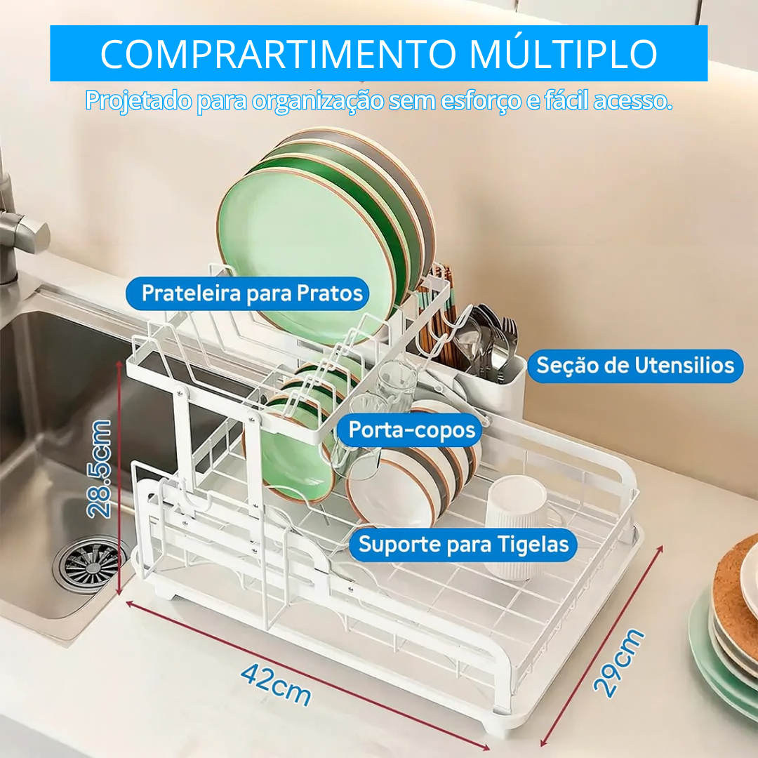 Escorredor de Aço Inox Multifuncional + BRINDE: Kit de Utensílios de Cozinha