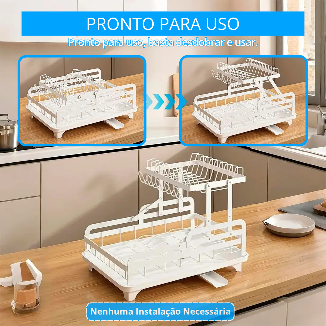 Escorredor de Aço Inox Multifuncional + BRINDE: Kit de Utensílios de Cozinha