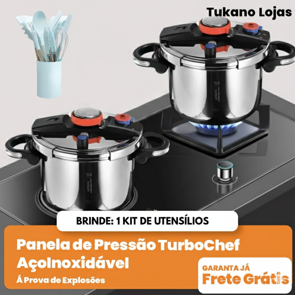 Panela de Pressão TurboChef Aço Inoxidável - Á Prova de Explosões + Brinde: Kit Utensílios