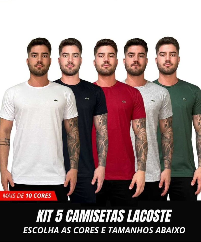 Kit 5 Camisetas Lacoste Croco Basic - COMPRE 3 LEVE 5!