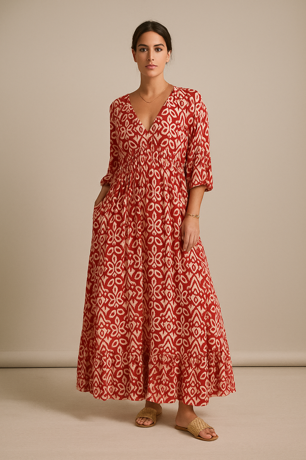 Vestido Longo Floral com Decote V + [Brinde exclusivo]