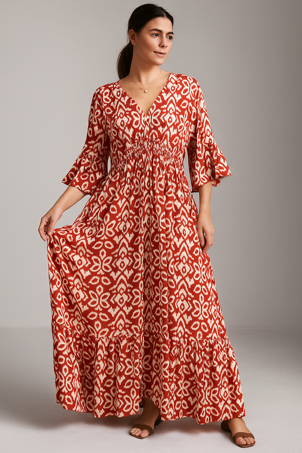 Vestido Longo Floral com Decote V + [Brinde exclusivo]