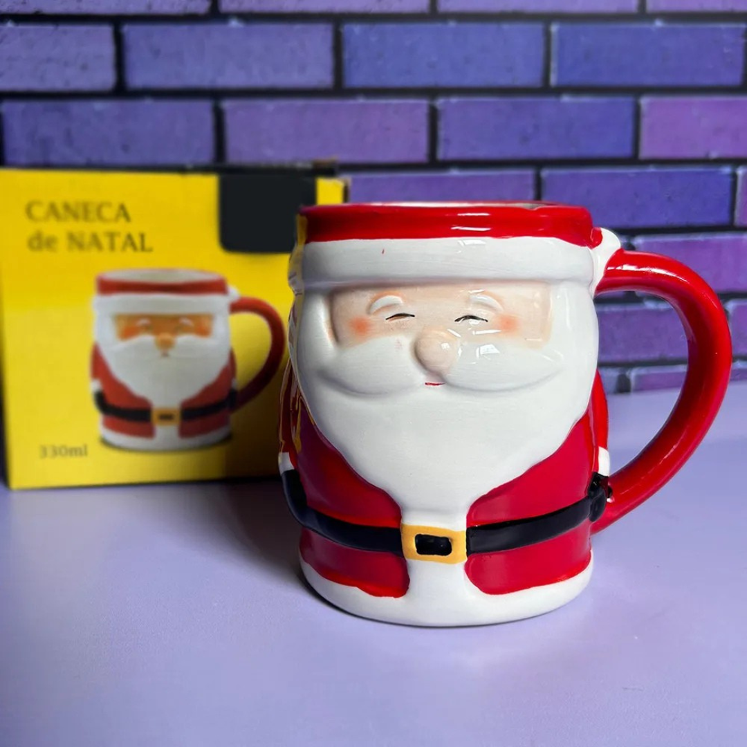 Caneca de Cerâmica em 3d do Papai Noel 330ml 🎁