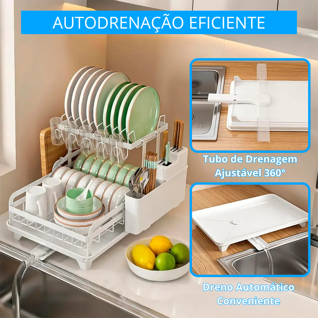 Escorredor de Aço Inox Multifuncional + BRINDE: Kit de Utensílios de Cozinha
