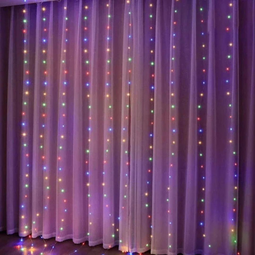 Cortina com LEDs e Controle Remoto - 8 Modos de Luz -  Para Decoração de Ambientes e Eventos