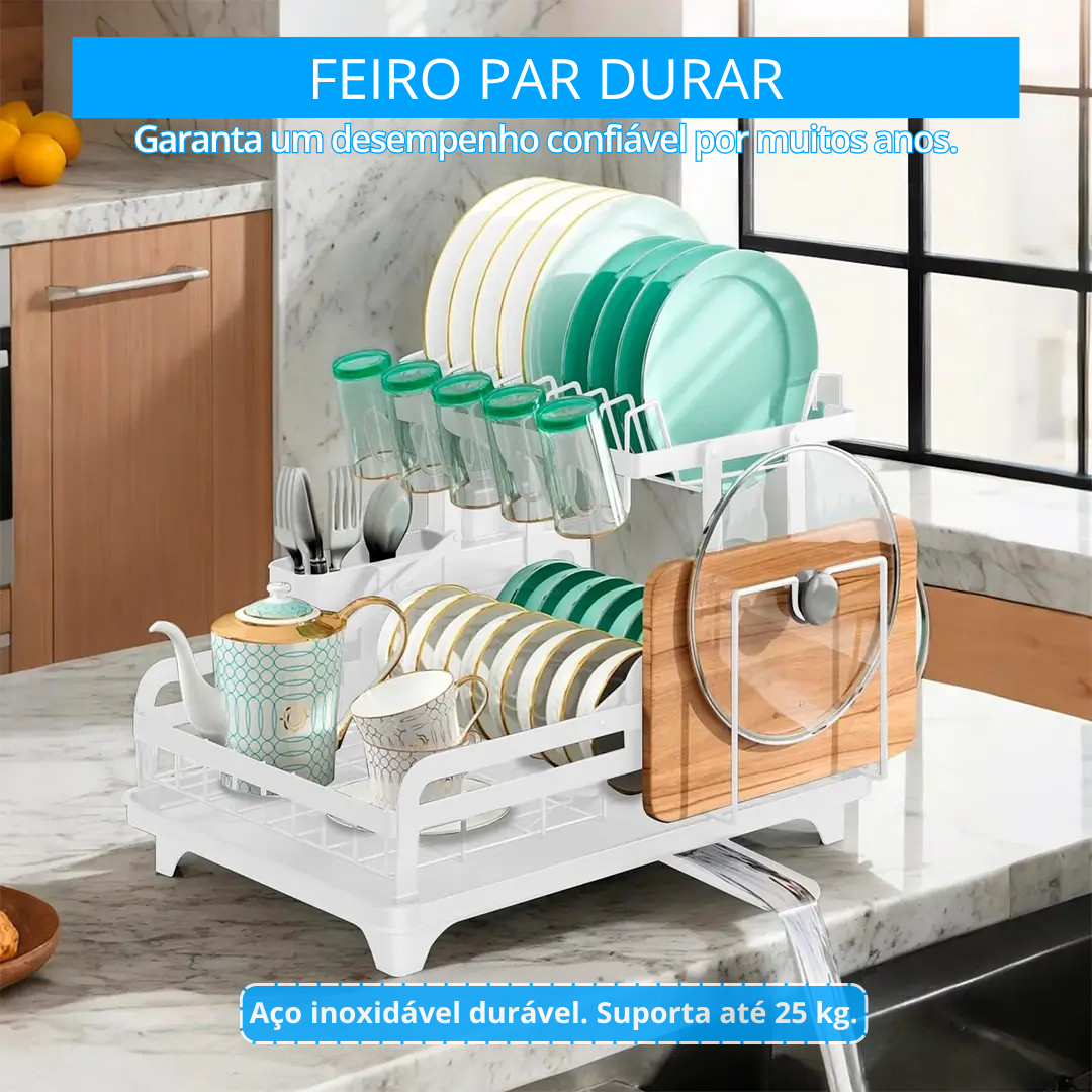Escorredor de Aço Inox Multifuncional + BRINDE: Kit de Utensílios de Cozinha