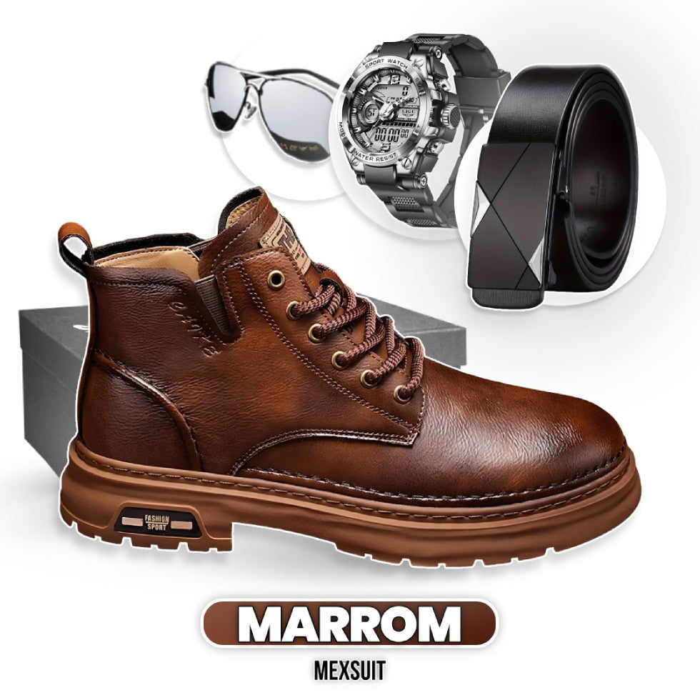 Bota Vintage West Masculina de Couro Genuíno + Brindes