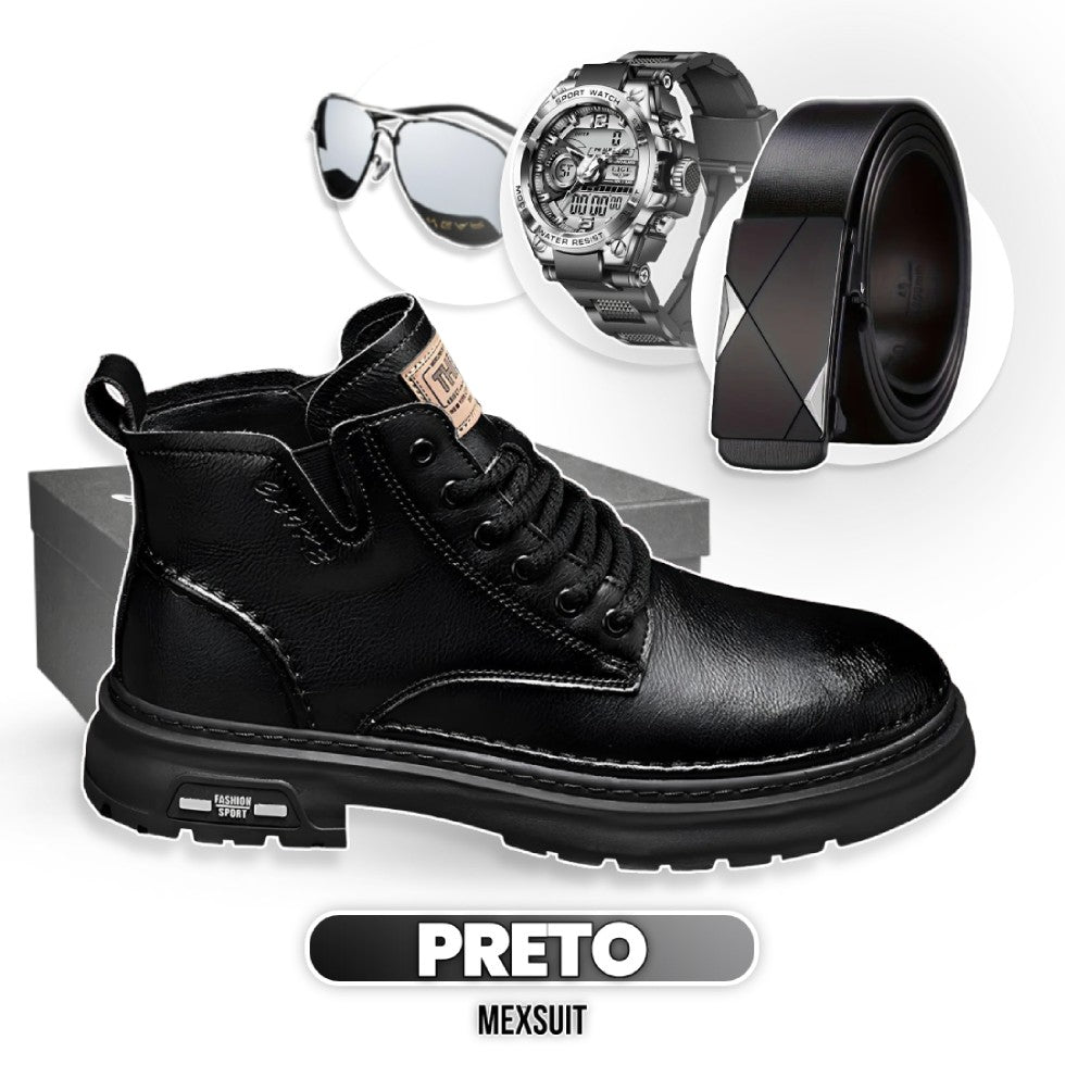 Bota Vintage West Masculina de Couro Genuíno + Brindes