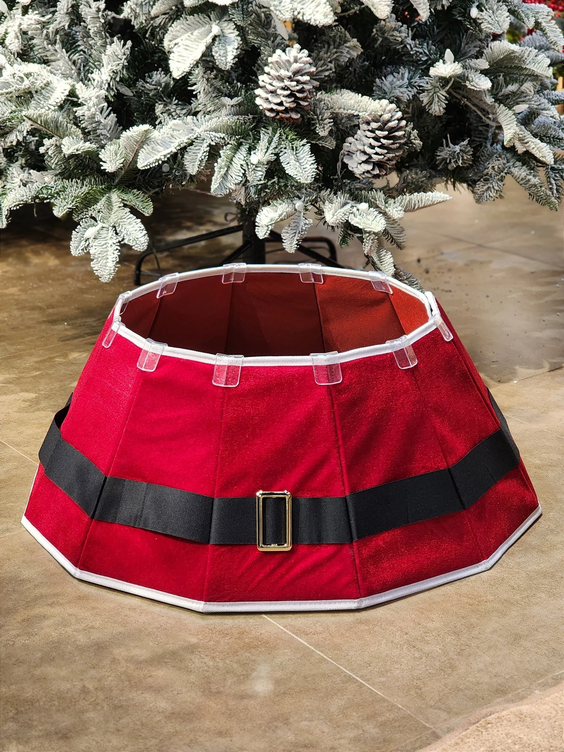 Saia Rígida para Árvore de Natal 68cm • Cinto Noel Vermelho e Branco
